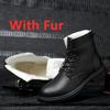Fashion Men Winter Shoes Formal Dress Boots Black Motorcycle Boots Warm Oxford Ankle Men's Boots Genuine Leather High Quality Big Siz 50