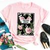 Fashion Women T Shirt Flower Printed T Shirt Casual Black Tops 90s Ladies Girl Tee Shirt Female Harajuku Graphic T -Shirt