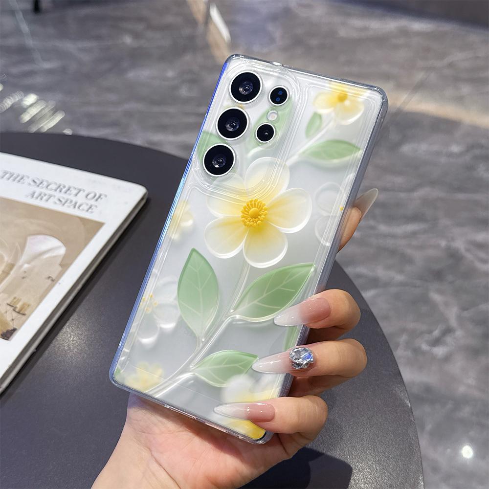 Translucent Yellow Flower Phone Case for Samsung Galaxy S26 S25 S24 S23 S22 S21 S20 FE Plus Lucency TPU Protection Cover