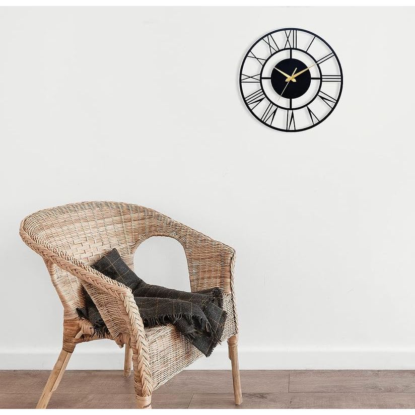 Designer Stylish Metal Analog Wall Clock For Home & Hall, Antique Big Size Modern Wall Watch For Home Decor (Style 4, 50 Cm) (Black)