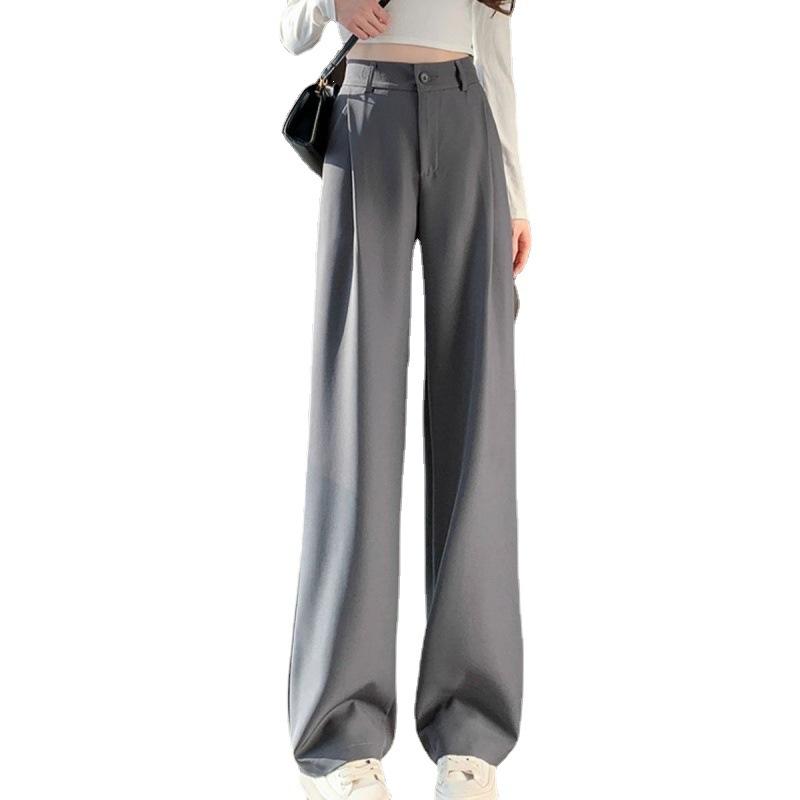 Black suit pants women's small spring and autumn straight high waist thin advanced sense drape pear shape body wide leg pants