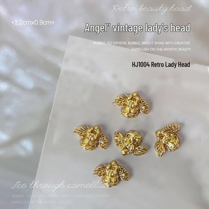 Baroque Angel Relief 3D Nail Art Decorations - Vintage White Metal, 5 Pieces