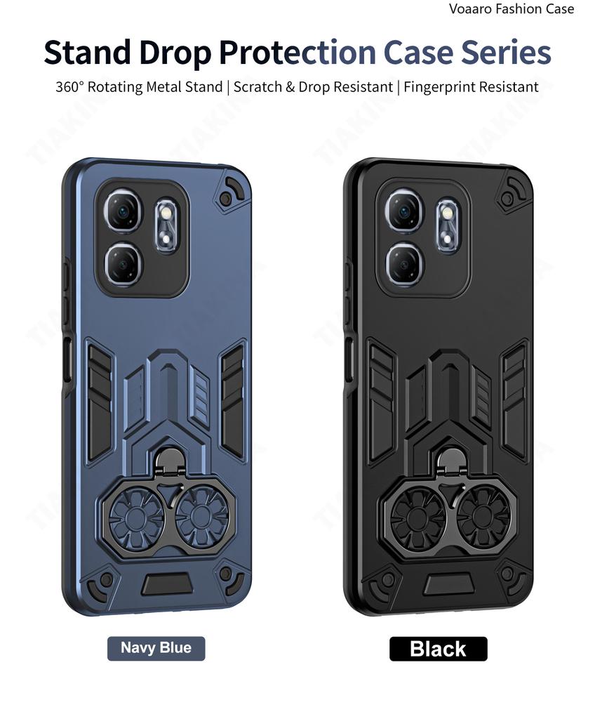 Dual Finger Ring Armor Cover for Infinix Hot 50i Case for Infinix Smart 9 Rotate Metal Bracket Kickstand Case Shockproof Capa