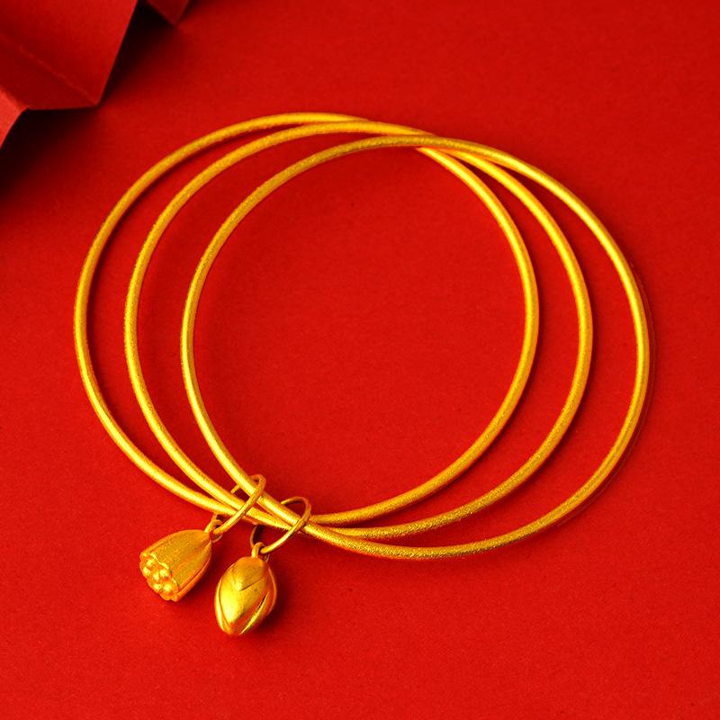 Multi-circle Sandblasted Frosted Purse Lotus Pendant Three-circle Multi-thread Ring Bracelet 17CM