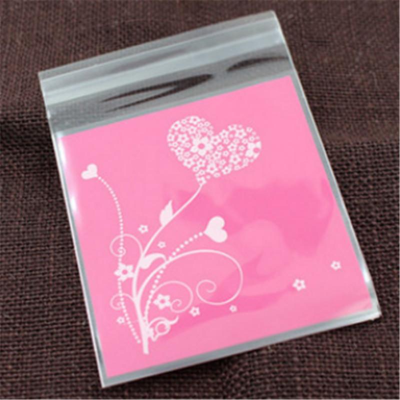 100 Pcs 10x10+3cm Flower Pattern Printed Plastic Bags Cookie Biscuits Snack Self Stick Package For Wedding Party Gift
