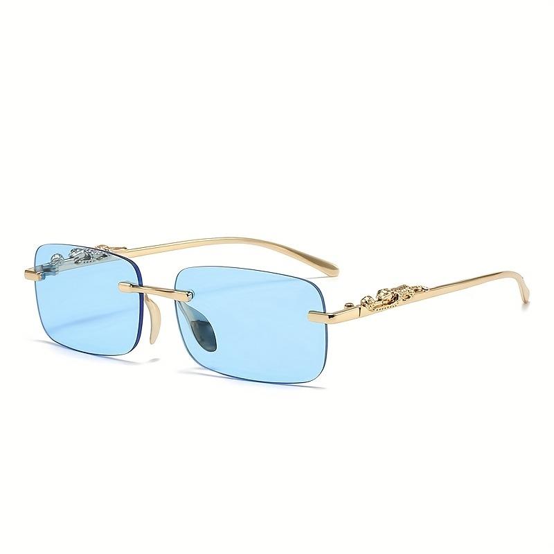 Metal Frameless Glasses with Cheetah Decoration Cut Edge Sunglasses Colored Lenses Retro Style