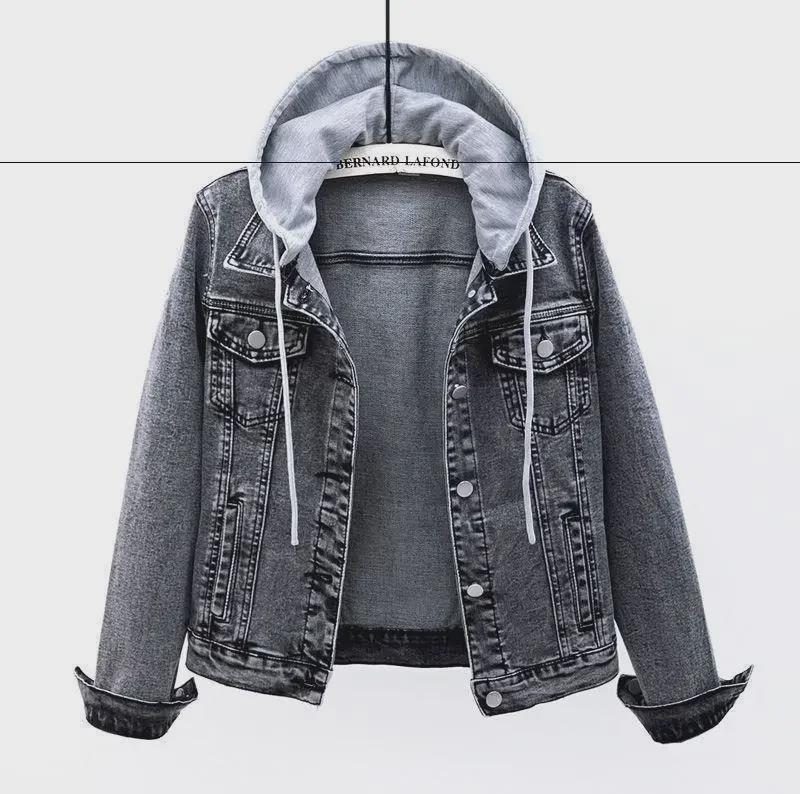 2025 Women's Short Slim Hooded Denim Jacket – Korean Style, Long-Sleeved, for Spring & Autumn Students