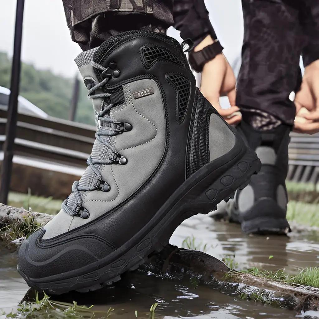 Men's Waterproof Leather Desert Boots Non-Slip Lightweight Work Safty Shoes Breathable Non-Slip Hunting Hiking Work Boots Men