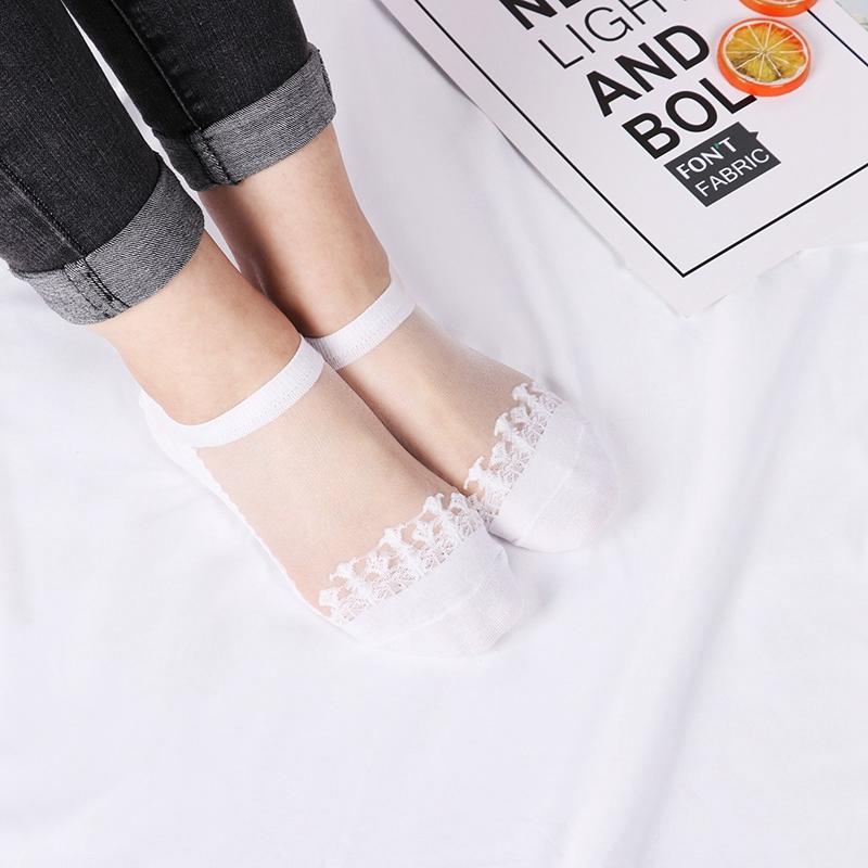 Women Transparent Silk Anckle Socks Lace Short Tube Summer Socks Women's Sheer Socks Silky Lace Ankle Stockings