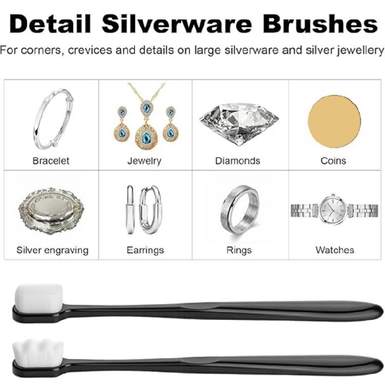 Silver Polishing Kit with Two Brush Sizes and Polishing Cloths, 6-Piece Jewelry Cleaning Set for Coins, Silverware, and Home Touch-Ups