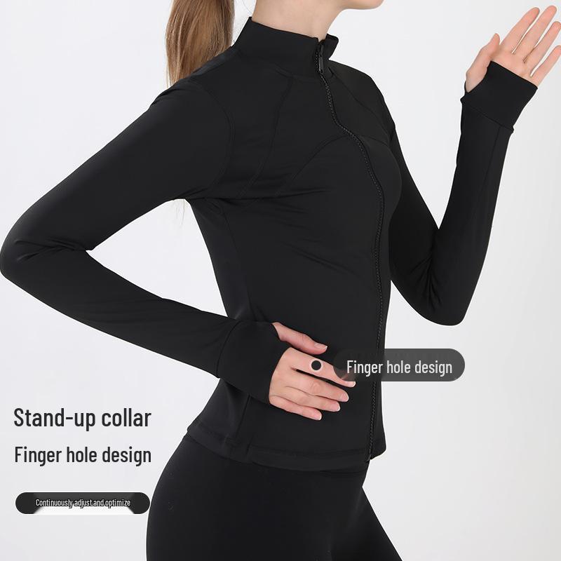 Women's Slim Fit Stand Collar Fitness Jacket and Yoga Pants Set for Autumn/Winter