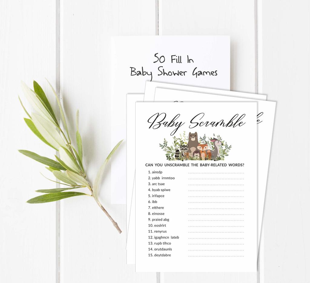 Inkdotpot Leaves & Animals Baby Shower Game Set Of 50 BabyA AlphabetA ABCA Game Gender Neutral Party