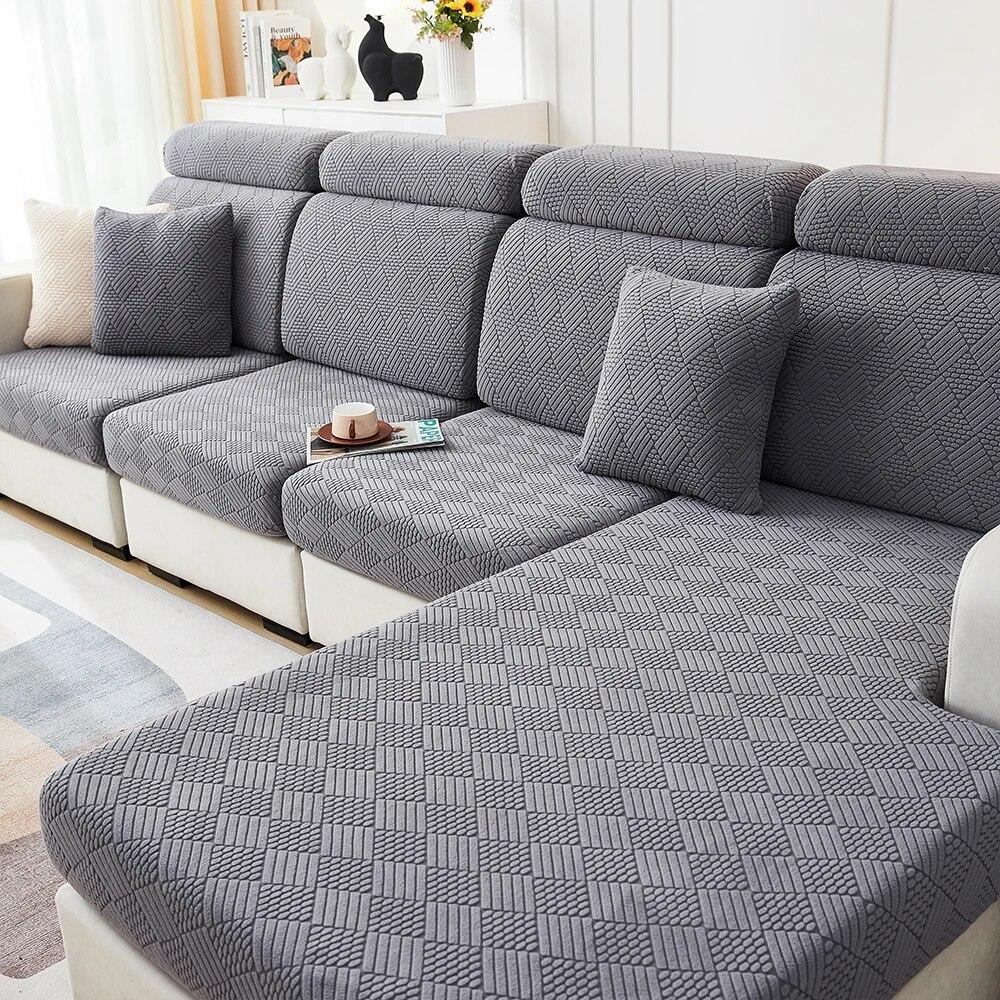 Jacquard Stretch Sofa Covers Living Room Plain Color Sofa Seat Couch Slipcover Gray Furniture Protector Spandex Thick Sofa Case