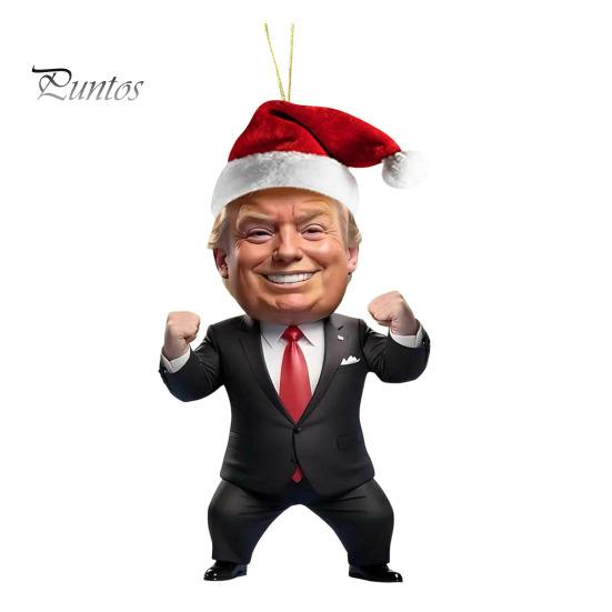 Trump Ozdoba Świąteczna 2D Akrylowy Wisiorek do Lustra Wstecznego w Samochodzie Kreskówkowy Trump Ozdoba na Choinkę na Plecak Drzwi