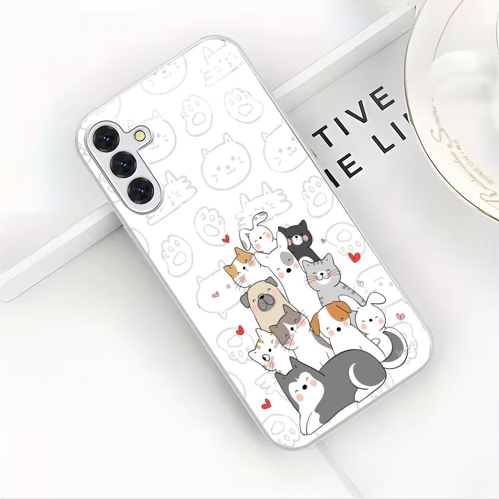 Cute cartoon animal silver plated glass phone case suitable for Samsung Galaxy S26 S25 S24 S22 S21 S20 FE/Ultra/Plus anti drop