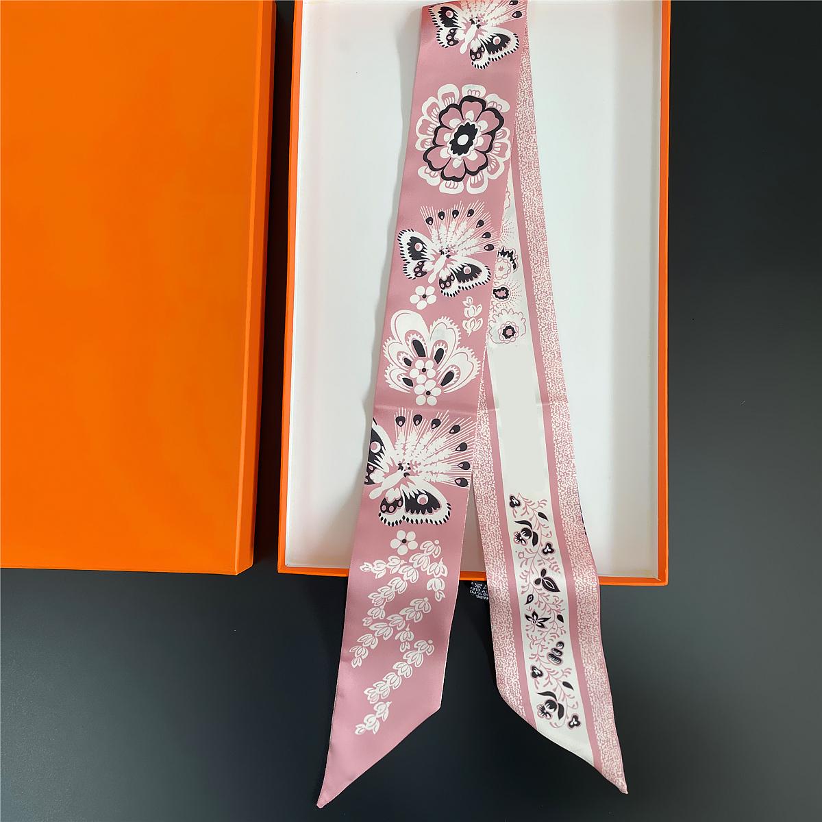 

2024 New Design Butterflies In The Flowers Tarot Scarf Women Skinny Bag Silk Scarves Luxury Brand Scarf Foulard Headband