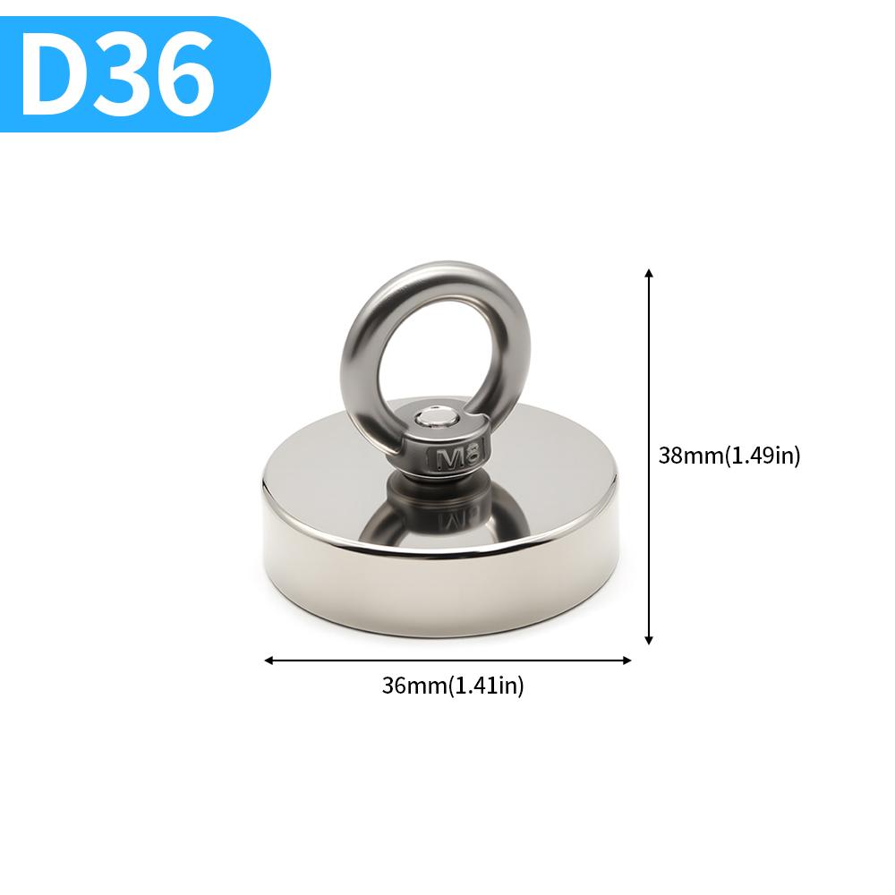 D16-D120MM Neodymium Fishing Magnet N52 Heavy Duty Rare Earth Magnet with Countersunk Hole Eyebolt Salvage Magnetic