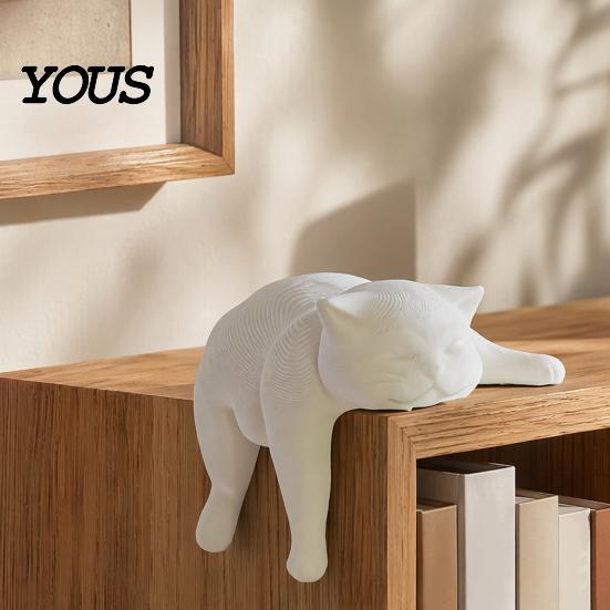 Modern Cat Ornament for Home 3D Printed Lazy Figurine, Sleeping Kitten Desk Decor, Cute Animal Statue Minimalist Room Office, DIY Paintable