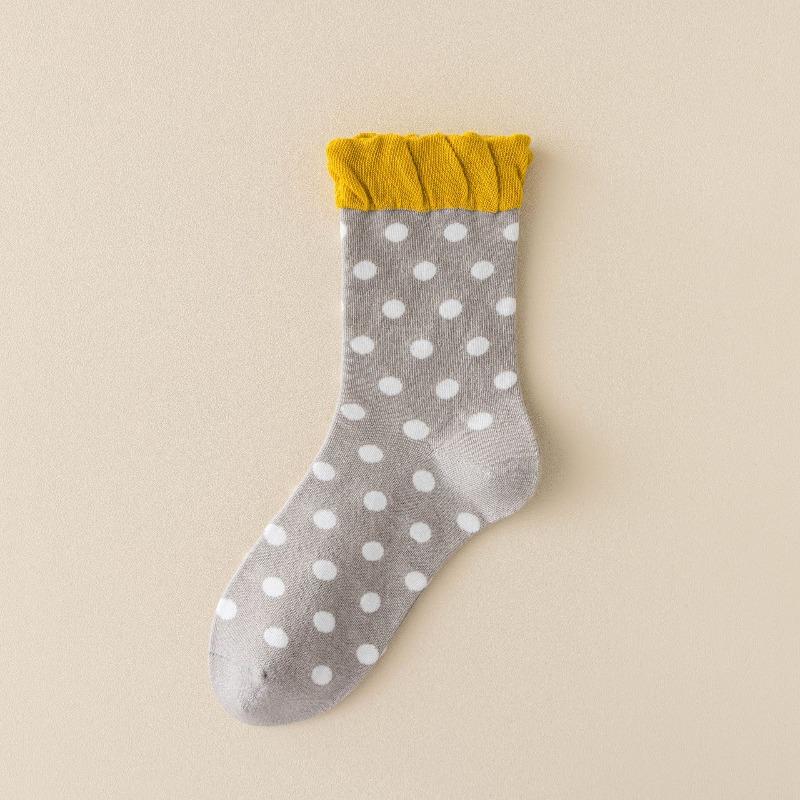 Women's Spring and Autumn Puffed Lace Mid-calf Socks Polka Dot Boneless Pile Socks Cotton Autumn and Winter Socks