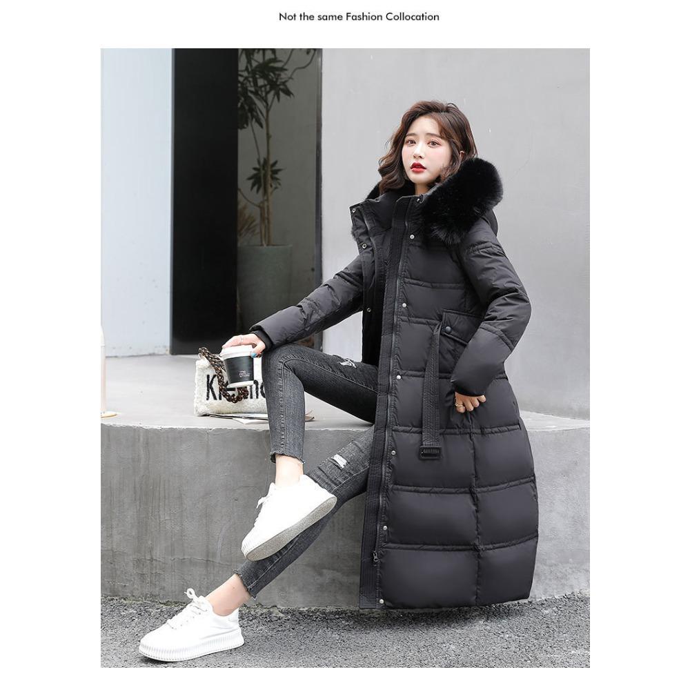 Autumn and winter new big fur collar medium and long slim and thin down cotton clothes women's coat