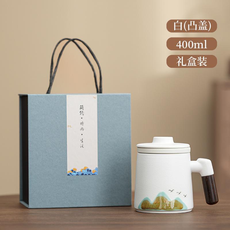 Portable Coarse Pottery Qingshan Flying Bird Office Cup Tea Separation Retro Mug Simple Gift Box Premium Business Gifts