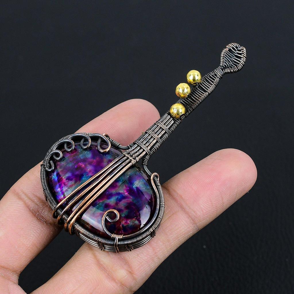 Multi Fire Labradorite Pendant Gemstone Jewelry, 999 Copper Wire Wrapped Pendant, Gift For Women Handmade Pendant