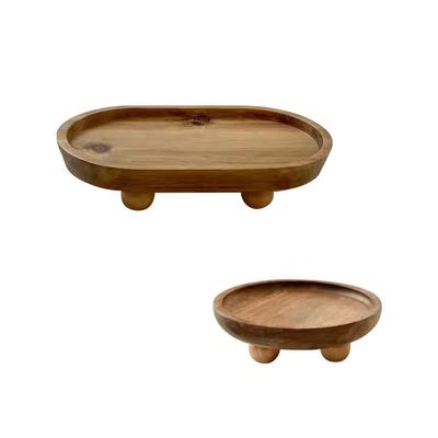 Elegant Oval Träbricka Piedestal Ställ Organizer Mini Trähöjare För Dessert Ljus Nyckelförvaring Bord Bänkskiva Dekoration Gåva