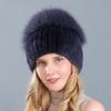 New Style Women Real Genuine Fox Fur Beanies Hat Girls Natural Real Rex Rabbit Fur Skullies Cap Knit Winter Real Fur Hats