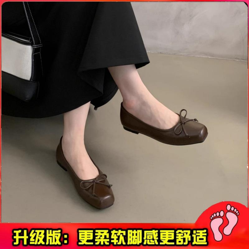 Feenwind sanfte Schuhe Damen Frühling 2025 neue Schleife eckige Zehen flache Sohle Schuhe silber hell Mund Mütze Schuhe