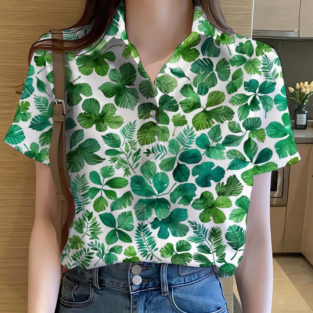 

Женские рубашки, гавайские тропические листья растений, топы с 3D-принтом, повседневная пляжная рубашка с коротким рукавом и пуговицами, летняя женская одежда 2000 года XL