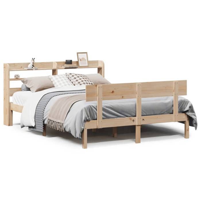 VidaXL Bed Frames with Headboard 140x190 Cm Solid Pine Wood, Bed, Bedroom Furniture, Wooden Bed, Bed 3306611