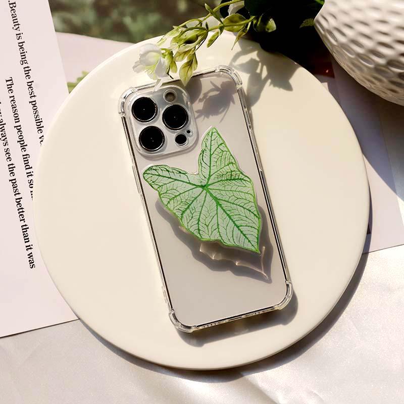 Foldable Acrylic Mobile Phone Stand with Simulated Plant Leaf Design