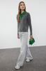 Women's Elegance Style Sweater Stone Soft Textured Polo Neck Color Blocked Knitwear Sweater