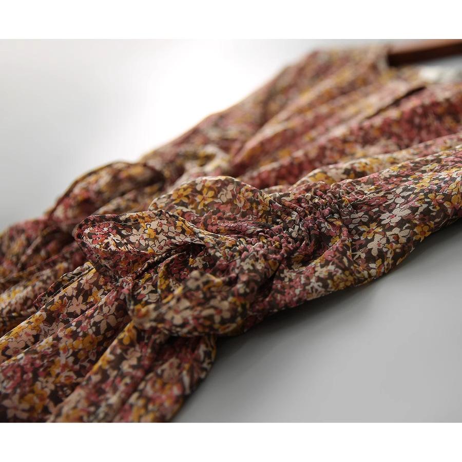 Sweet and Elegant Colorful Floral Shirt-style Lace-up Mulberry Silk Dress for Women