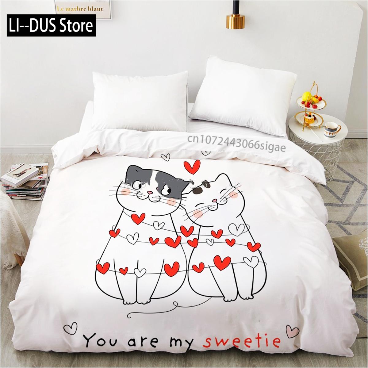 

Comforter Bedding Set Cartoons Cute Cat Home Pet White Comforter For Women Children Gift Bedroom Decoration Comforter (quilt)-EU Single(135*200cm)3pcs