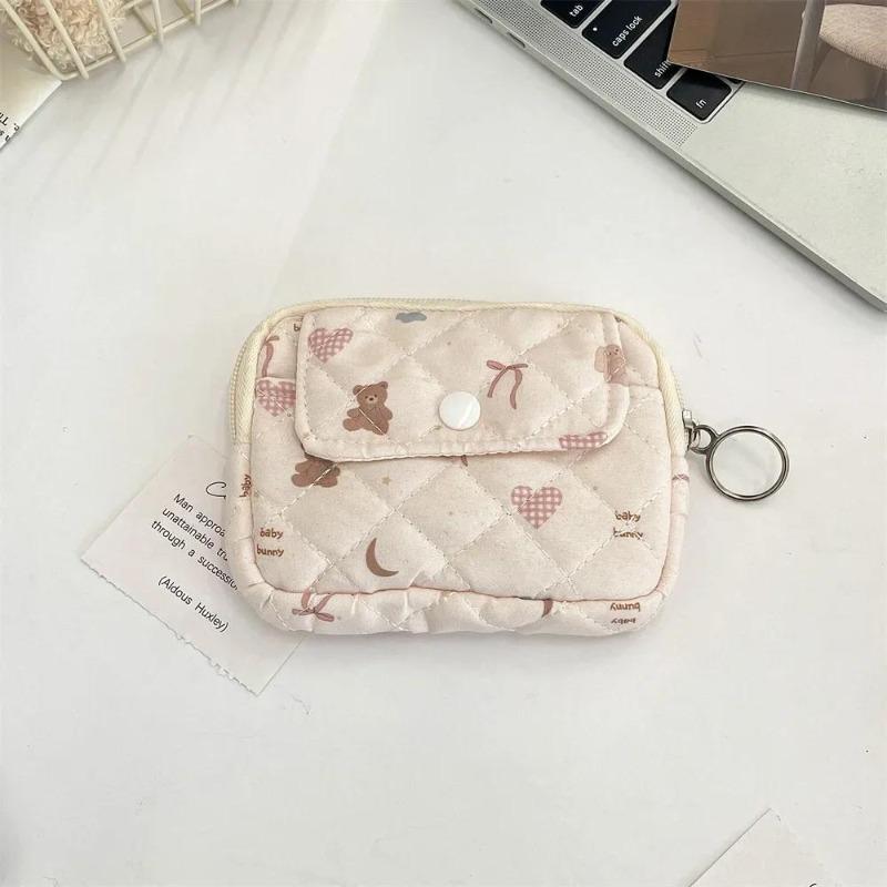 Cute Cartoon Floral Quilting Document Storage Bag Card Wallet Coin Purse ID Card Holder Driver's License Holder Badge Holder