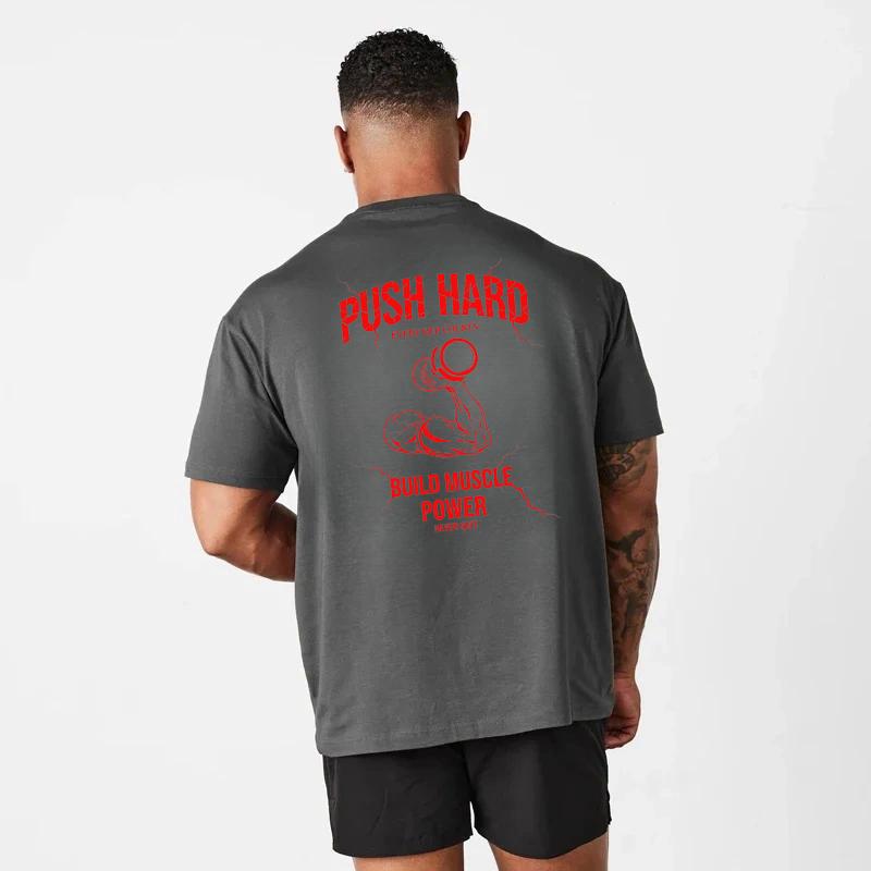 Mens printed Tshirt black for gym 100 cotton loosefitting shortsleeved breathable sports shirt