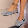 Damen Frühling und Sommer Neue Damenschuhe Pailletten Schimmernd Flacher Ausschnitt Damen Single Shoes Eckige Zehenpartie Flacher Boden Blockabsatz Lässige Single Shoes