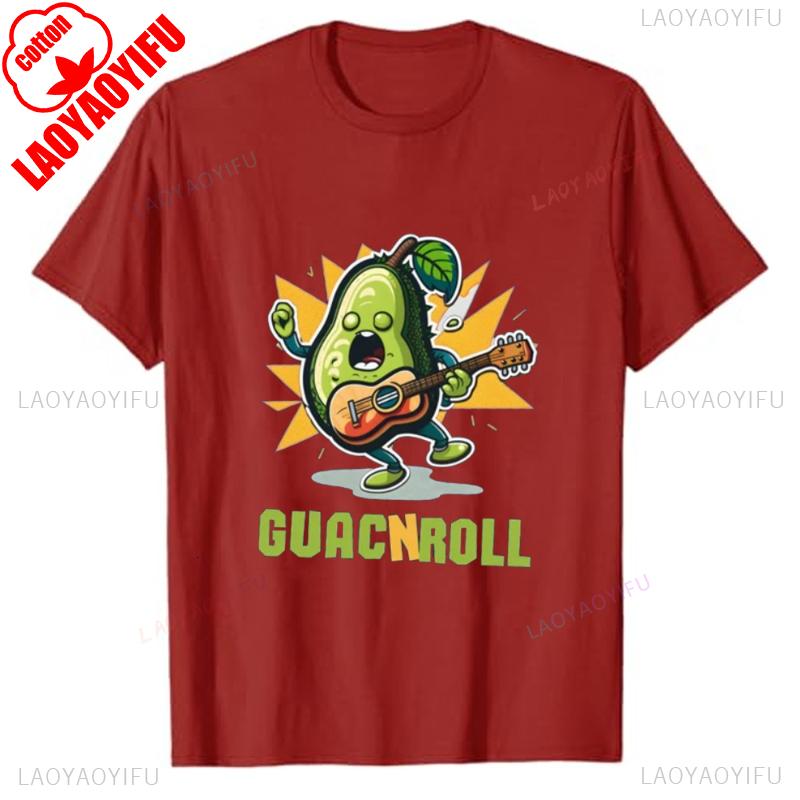 Funny Avocado Shirt for Lover Guac and Roll Tee Cute Guitar Player Gift Guacamole Music Lover Adult Unisex Printed Tshirt Tops S