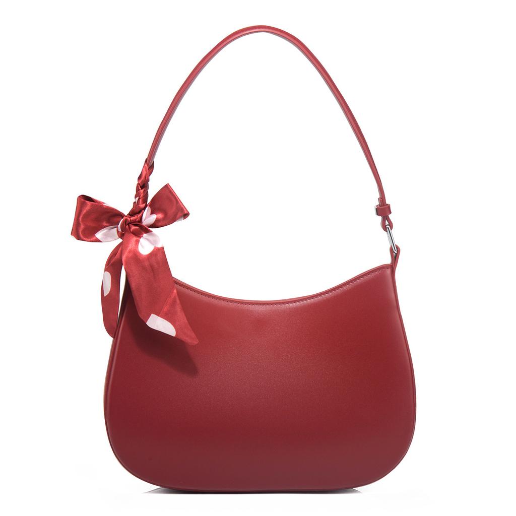 Elegant retro red commuter shoulder bag for women, 2024 new niche bridal bag, large-capacity underarm bag