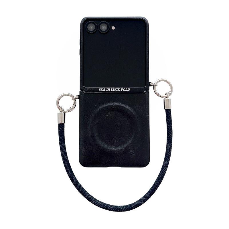 Business Crazy Horse Pattern Magnetic Case for Samsung Z Flip7: Foldable, Anti-Drop, Anti-Lost Lanyard, Compatible with 6/5 Gen.
