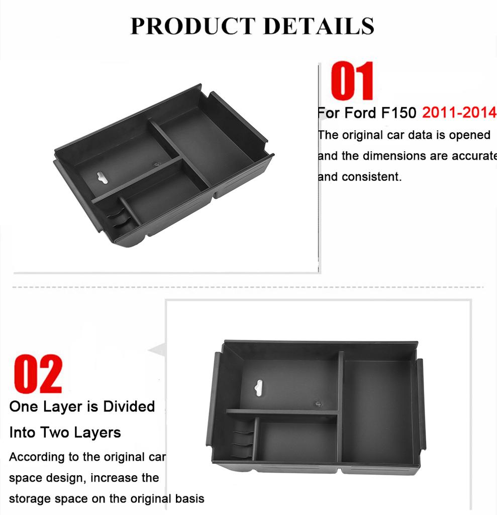 Center Console Armrest Storage Box Organizer Tray for Ford Raptor F150 2011-2014 (not fit XL / XLT ) Car Interior Accessories