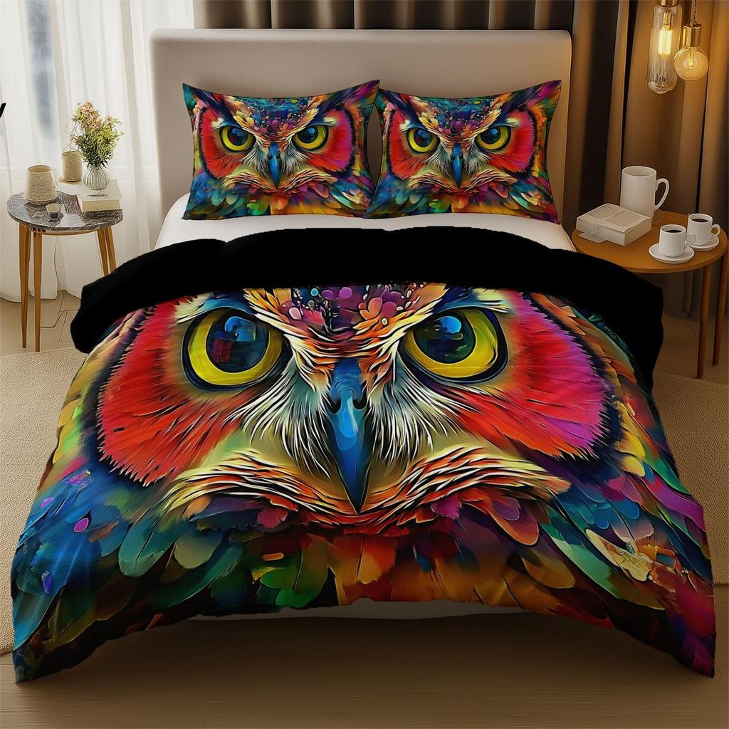 Cartoon Birds Owl Duvet Covers Single Size Printed Quilt Cover Set With Zipper,Microfiber Soft Breathable Reversible Bedding Set