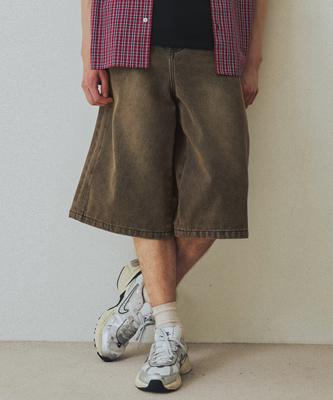 NODU Side Cut Washed Bermuda Shorts [Brown]