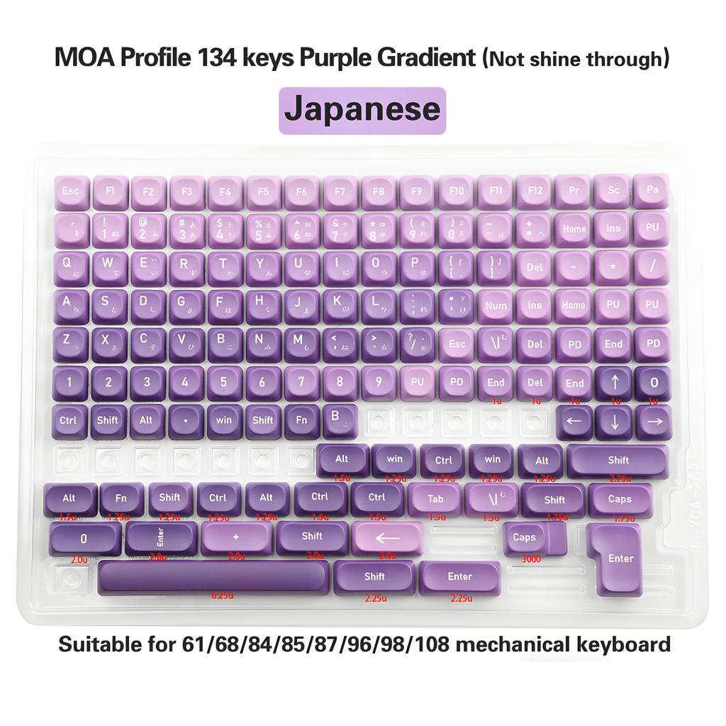 134Keys Japanese Keycaps Gradient Purple PBT Keycaps MOA Profile 5 Side Dye Sublimation DIY Keyboard Key Cap for Cherry Gateron MX Switches Mechanical