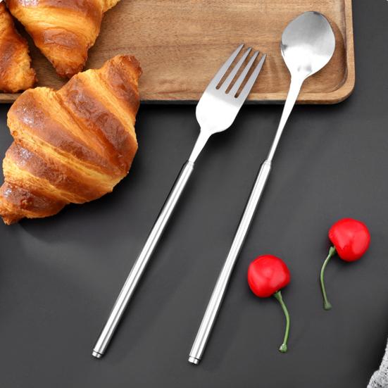 Telescopic Stainless Steel Fork And Spoon Long Handle BBQ Cutlery Portable Utensils for Outdoor Camping