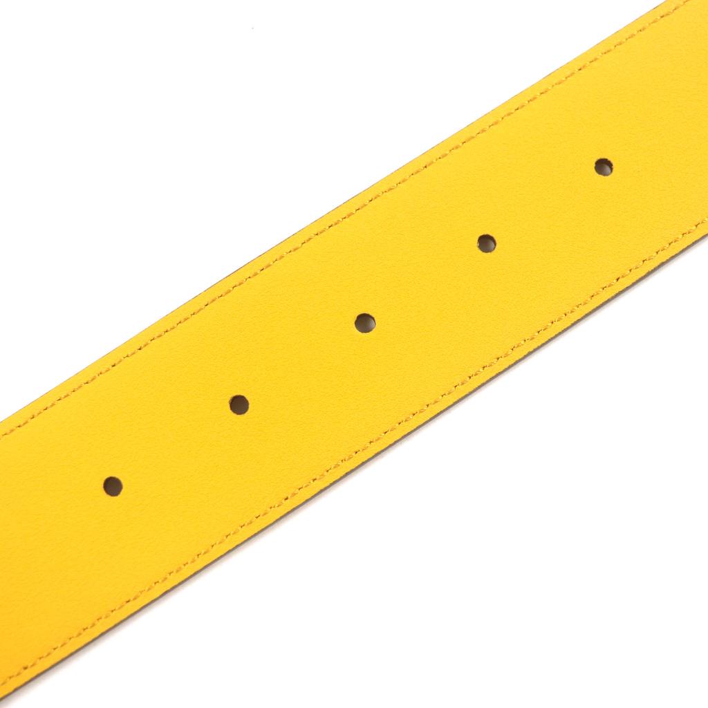 Excellent GUCCI Belt G Logo Buckle Leather Yellow Blue Leather Mens 709954 Used