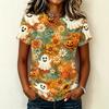 Women's Casual Short Sleeve Round Neck Pullover T-Shirt with Halloween Print