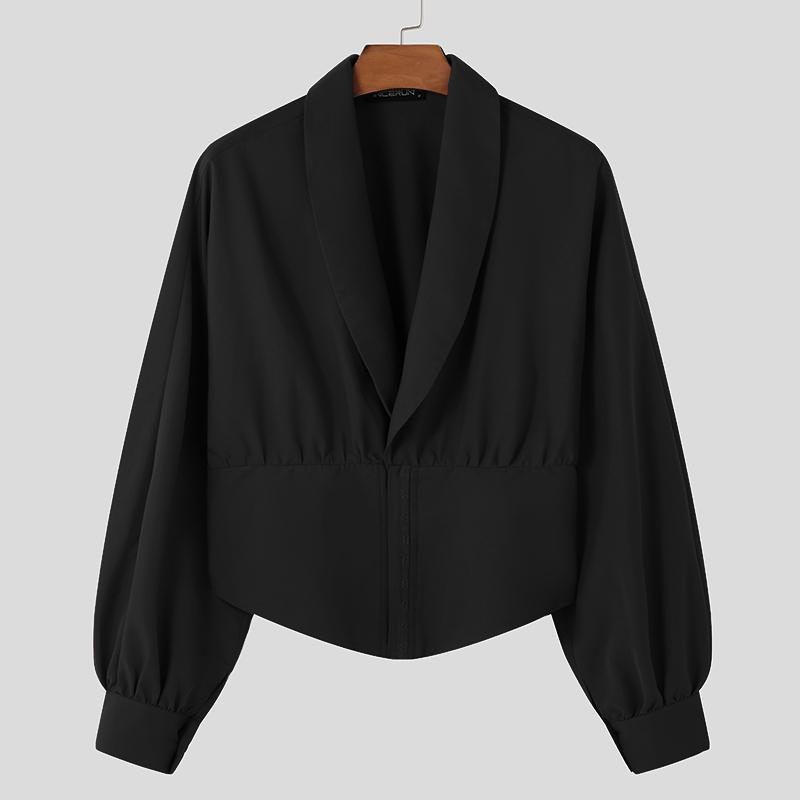 

INCERUN Мужские топы с отложным воротником и длинным рукавом, повседневные рубашки с заниженной талией и пуговицами L чёрный