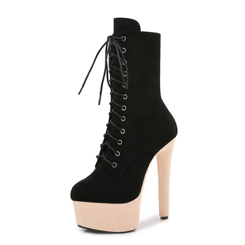 15Cm suede short boots model catwalk shoes women's runway sexy high heels pole dance boots